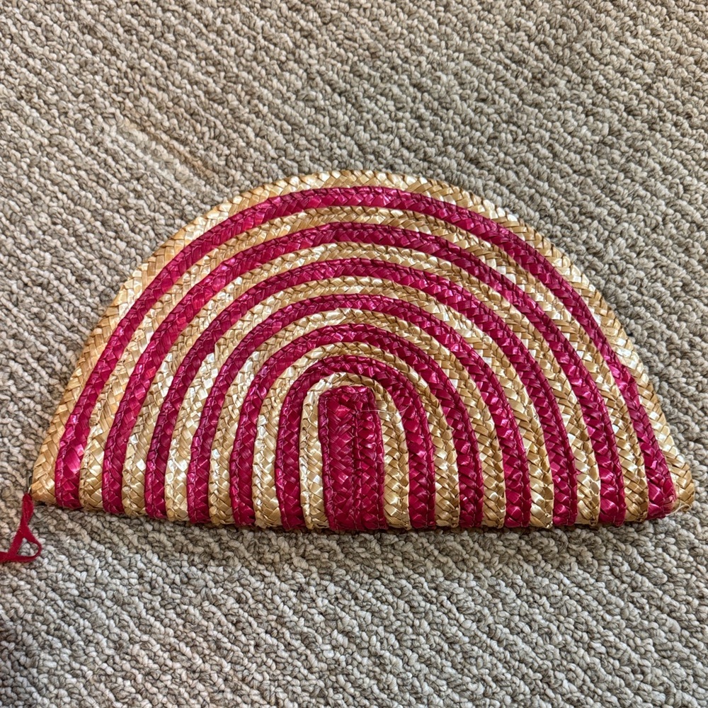Semi-Circle Straw Clutch in Hot Pink & Natural